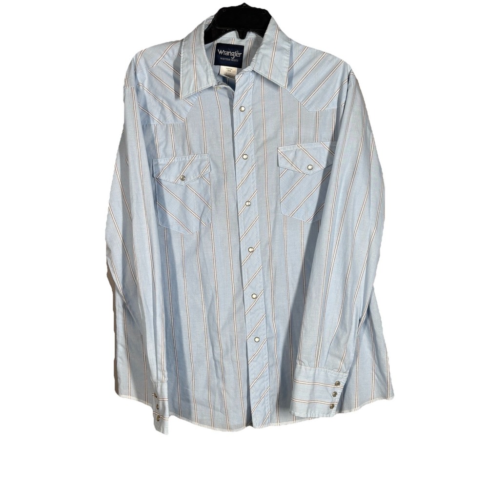 Wrangler Vintage Shirt Mens Large Blue Striped Western Long Sleeve Pearl Snap